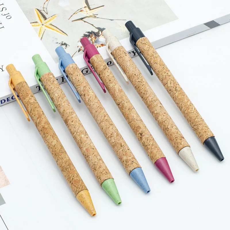 200PCS New Multi Color Cork Ballpoint Pen Environmentally friendly Wheat Straw Material Advertising Pens