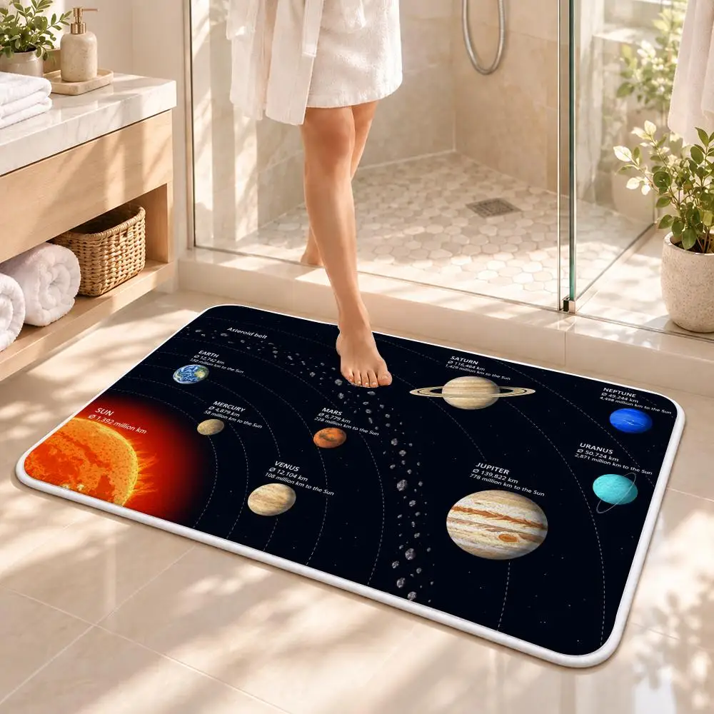 Solar System Planet Orbit Chart Floor Mat Flannel Rug Soft Non Slip Door Mat for Bathroom Bedroom Entryway Home Decor Gift
