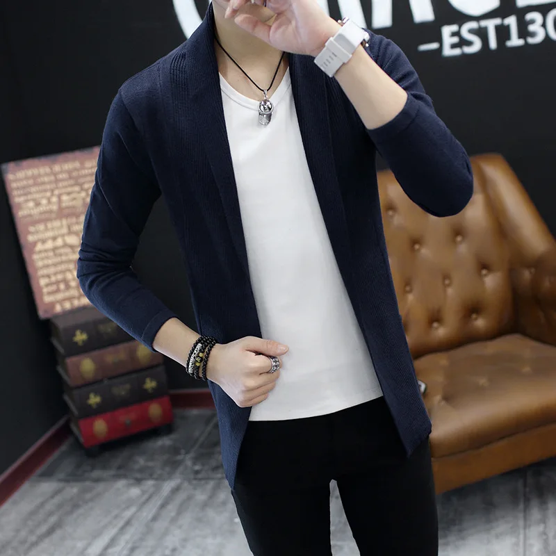 American 2025 Spring New Fashion Men's Slim Casual Trendy Long Sleeve Pocket Solid Color Knitted Sweaters Male Coat Clothes Tops