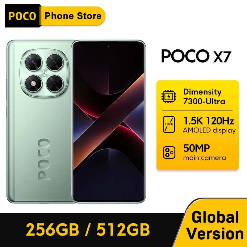 POCO X7 Smartphone Versión Global 120Hz 6,67 "CrystalRes Display Dimensity 7300-Ultra 5110mAh Batería 45W Cargador 50MP 5G NFC