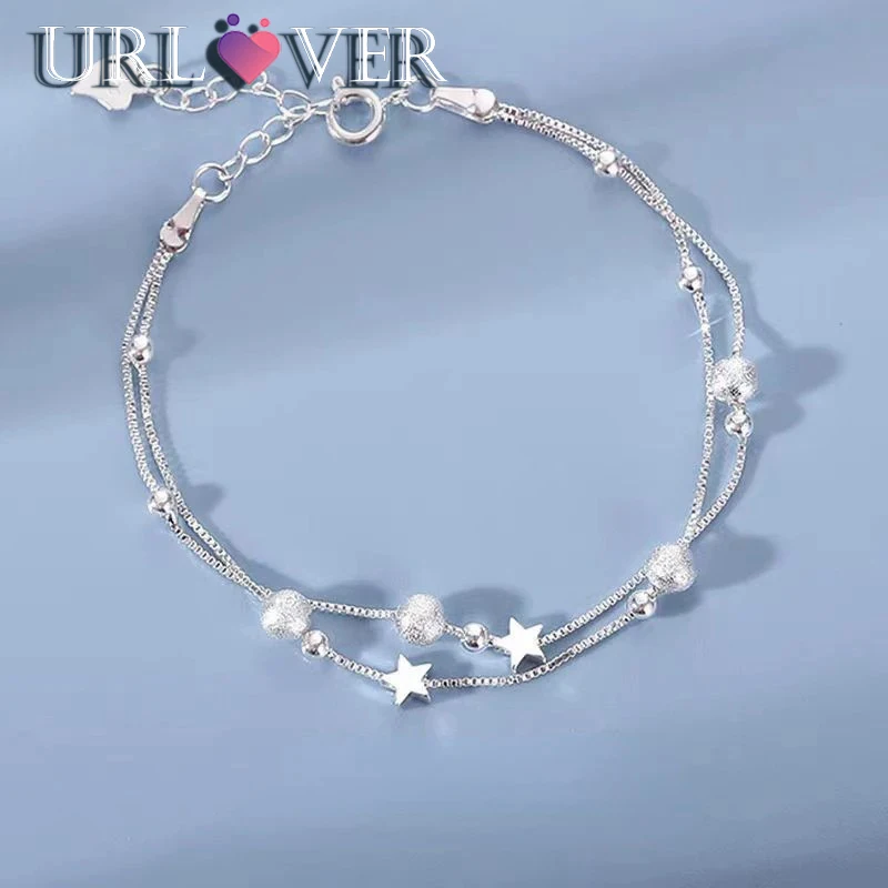 

URLOVER 925 Sterling Silver Beautiful Stars Bracelets for Women Korean Fashion Designer Party Wedding Jewelry Holiday Gifts