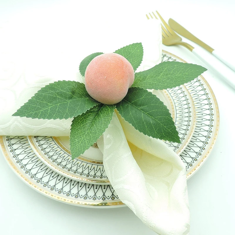 Simulação Peach Plant Guardanapo Anel, Fivela De Refeição De Frutas, Hotel Modelo Quarto, Mesa De Jantar, Decoração Do Casamento