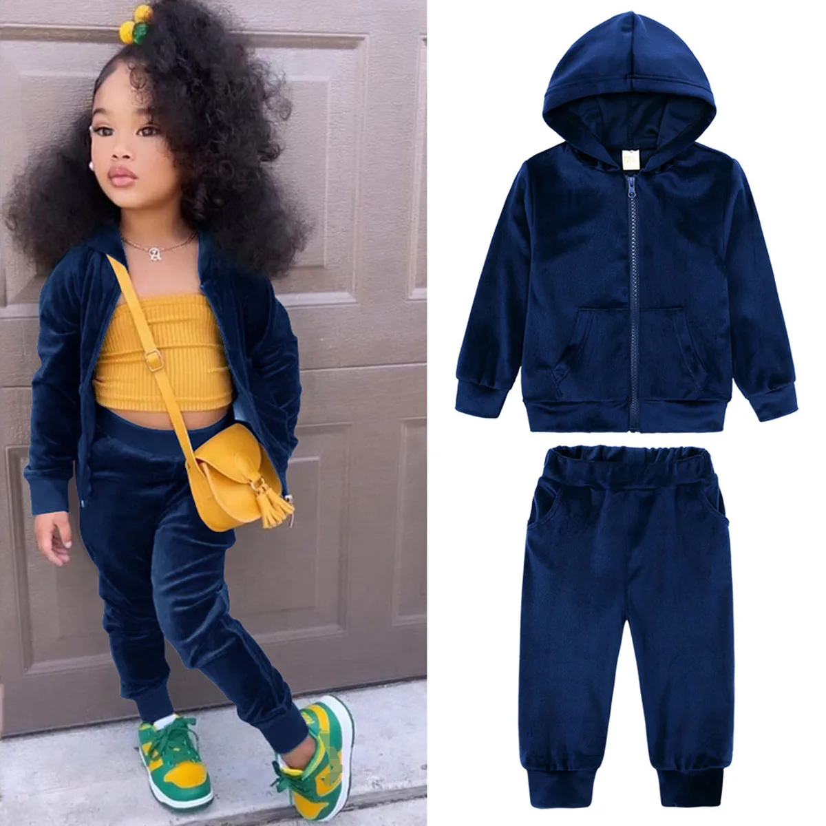 Little/Big Girls Long Sleeves Autumn/Winter Velet Clothing Sets Children Unisex 2pc Bottoming Shirt