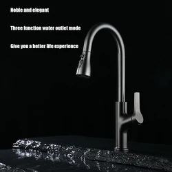 Gun Gray Kitchen Can Pull 360° Rotation Three Functions Out Of the Washing Fruit And Vegetable Basin Cold And Hot Water Faucet