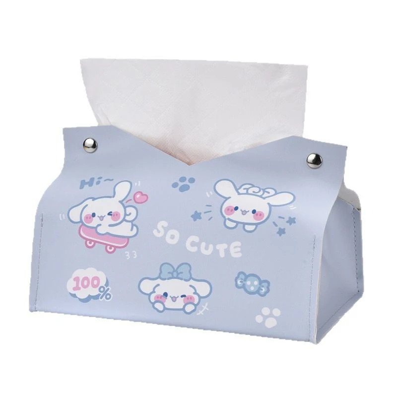 Sanrio Kuromi 소녀 심장 Cinnamoroll 티슈 상자 만화 세트 고양이 티슈 상자 Pu 가죽 침실 거실 자동차 보관 상자