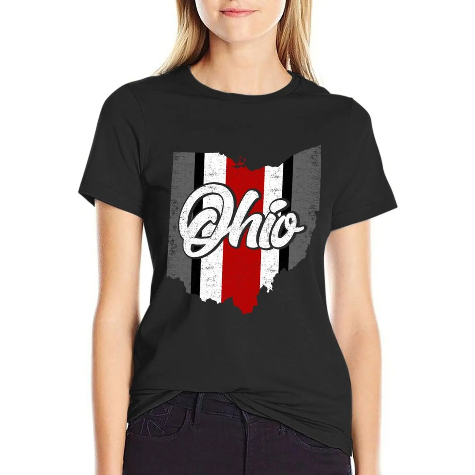 Vintage Ohio State Map T-Shirt Grappige Vintage Kleding Zweet Oversized Workout Shirts Voor Vrouwen