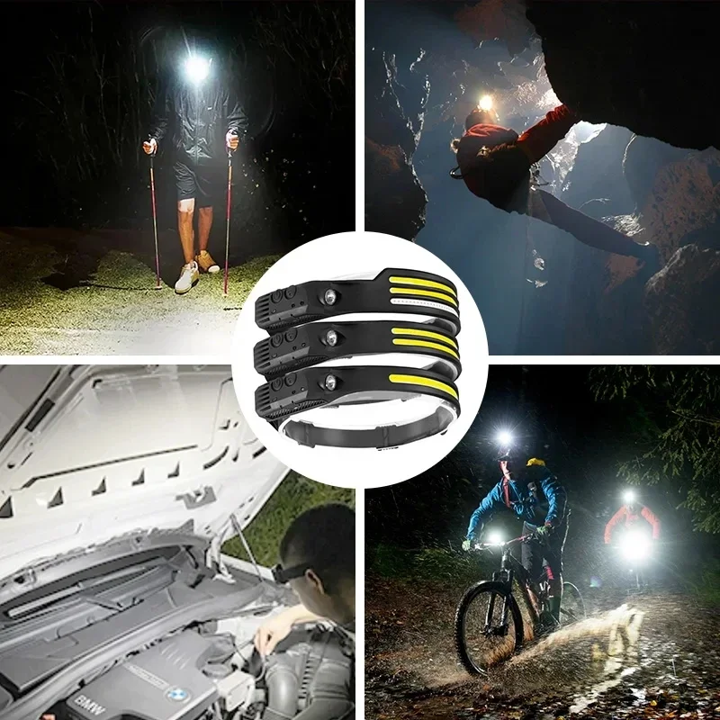 LED Headlamp Sensor Headlight With Built-in Battery Head Flashlight USB Rechargeable Work Light Head Lamp Super Bright Torch