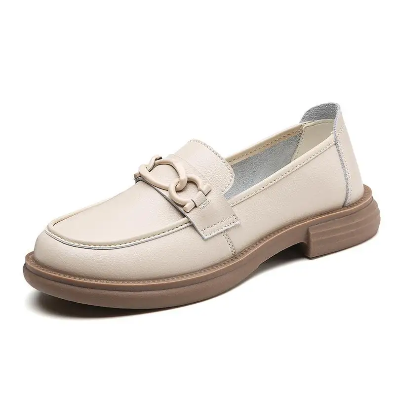 Spring and Autumn Mokasin Women's Single Leather Flat Bottom Middle-aged Mom Soft Bottom Non-slip Women's Loafers