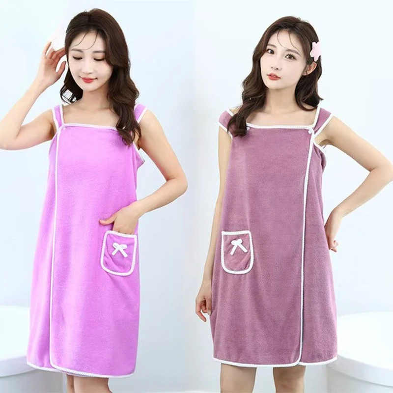 

Полотенце-халат из кораллового флиса для женщин, с регулируемыми бретелями, супервпитывающее, толстое, мягкое, быстросохнущее, без ворса