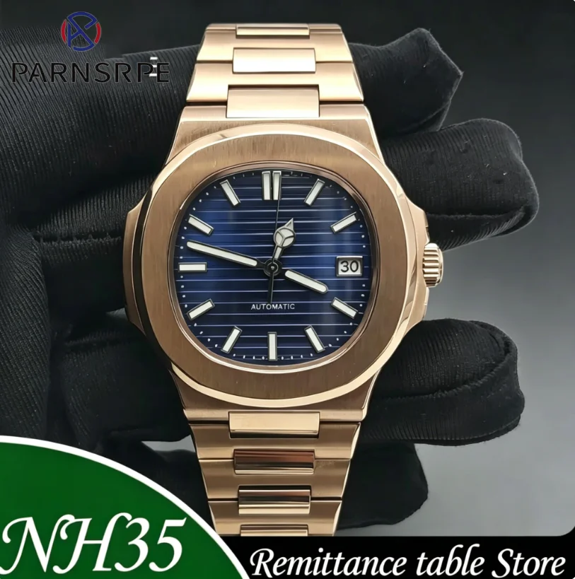 

PARNSRPE rose gold men's watch, Japanese NH35 automatic mechanical movement, sapphire glass watch mirror, business nightlight.