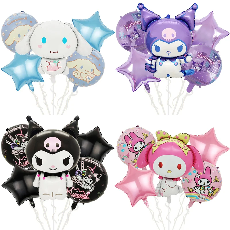 5Pcs kawaii Sanrio  Kuromi Melody Foil Balloons Set Girl Happy Birthday Party Helium Globos Supplies Baby Shower Decoration