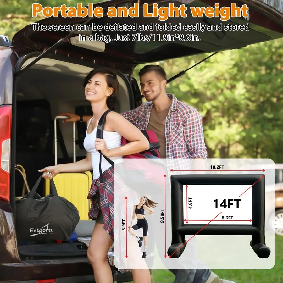 14FT Inflatable Movie Screen Outdoor, Blow Up Projector Screen for Outside Front amp Rear Projection Screens with Blower for Bac