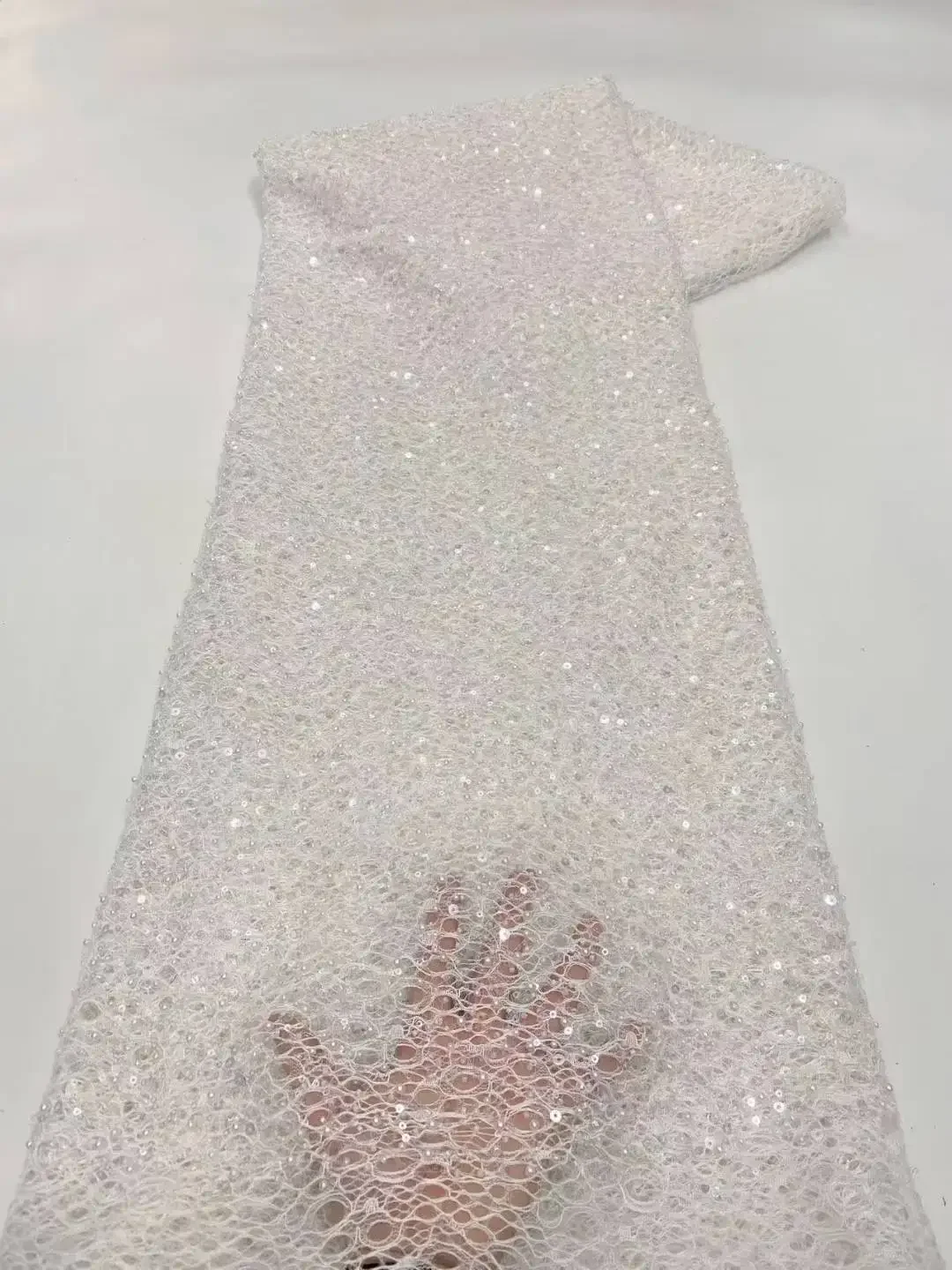 Rede de tule tecido de renda africana renda frisada 2025 alta qualidade ouro nigeria tecidos de lantejoulas para vestido de noite de casamento costura sz818