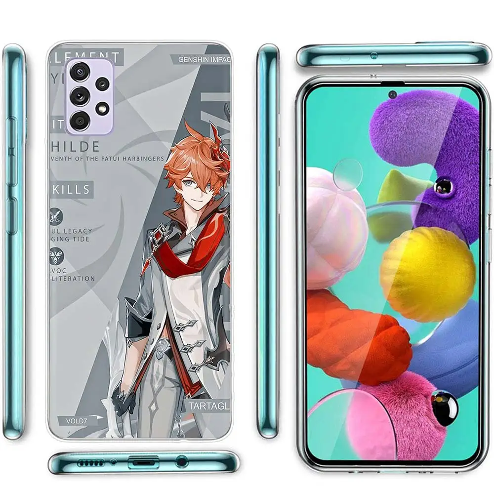 Caixa macia do telefone do silicone do impacto do anime dos desenhos animados Genshin, caixa do telefone para Samsung Galaxy A52, A53, A54, A12, A13, A14, A22, A23, A24, A32, A33, A34, A02S