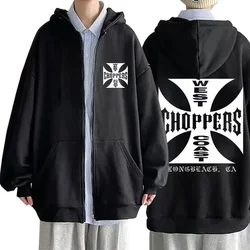 West Coast Choppers Cross Print Zipper felpa con cappuccio moda maschile Hip Hop Vintage Zip Up Jacket uomo Gothic oversize Zip Up felpa