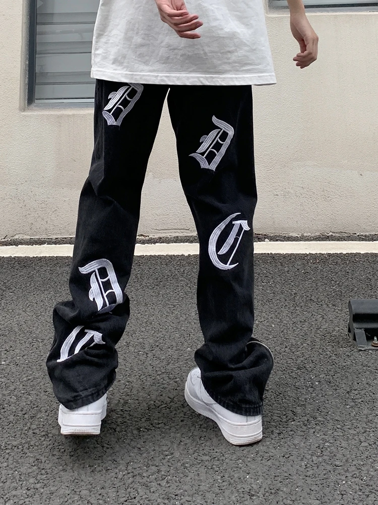 

Retro Embroidered Loose Fit Straight Leg Jeans Men's Women's Casual Comfortable Cotton Denim High Street Sle Youth Trend