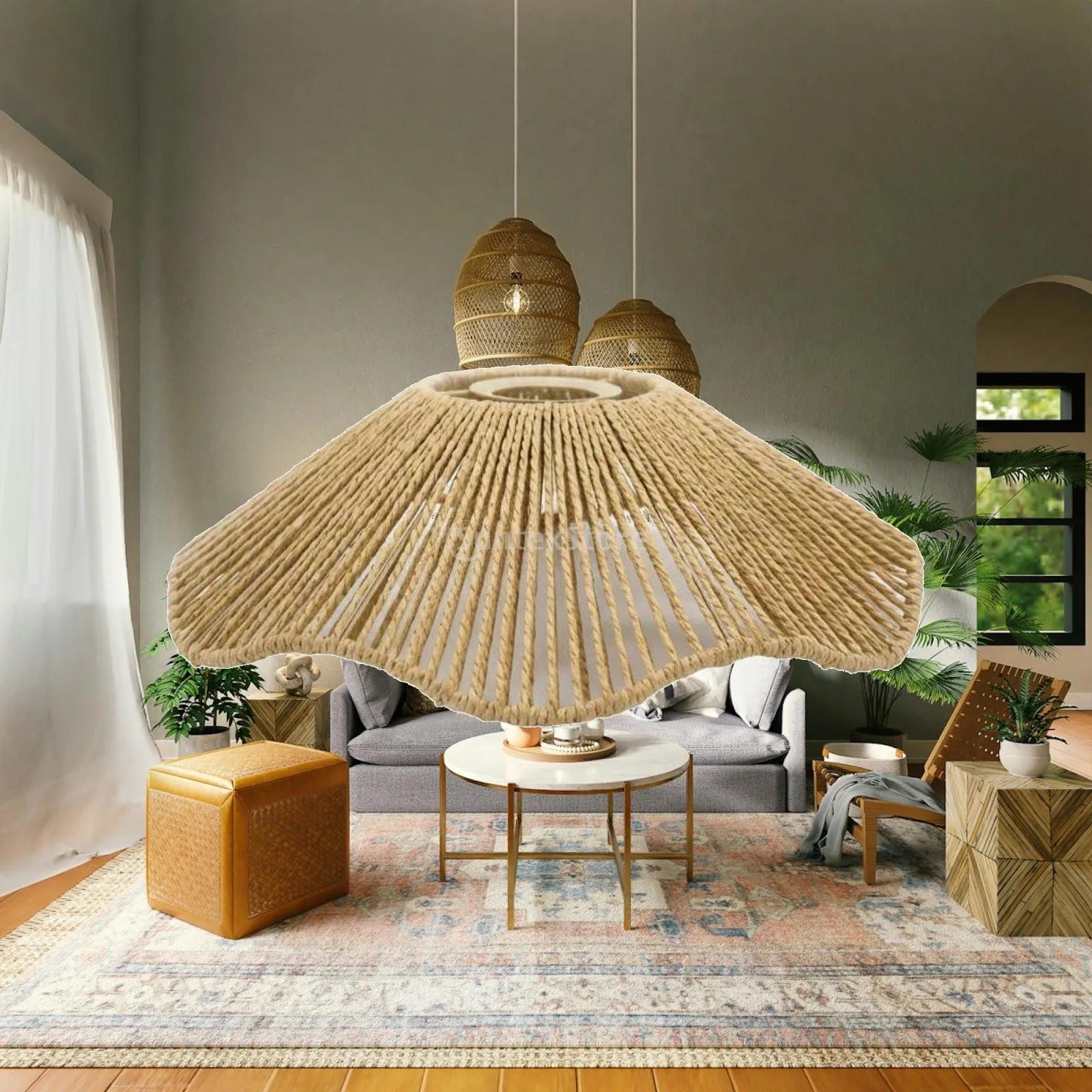 Hat Lamp Shade Look Woven Lampshade Warm Atmosphere Woven Pendant Light Cover