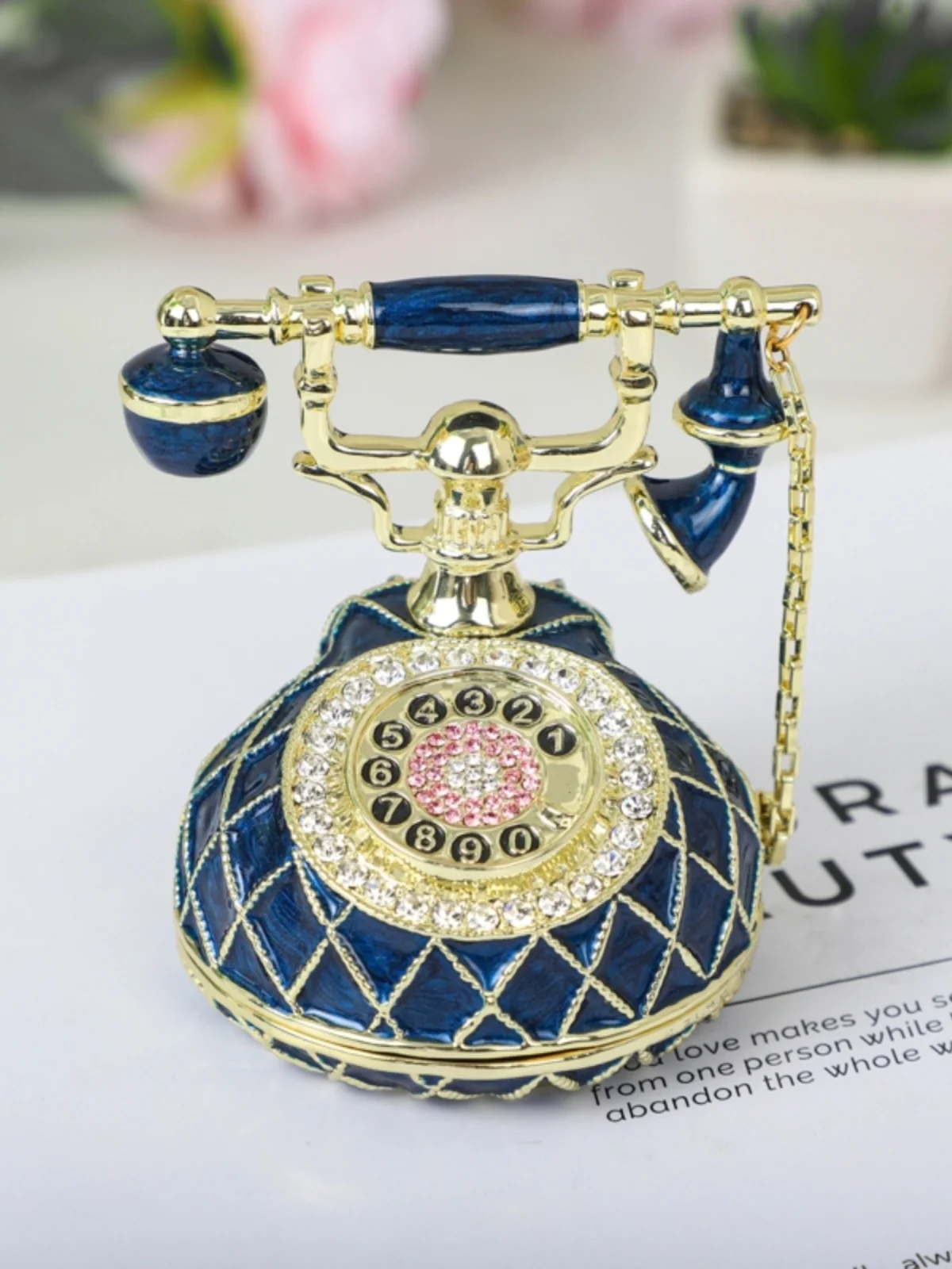 Enamel craft gift, European style telephone jewelry box, light luxury home decoration