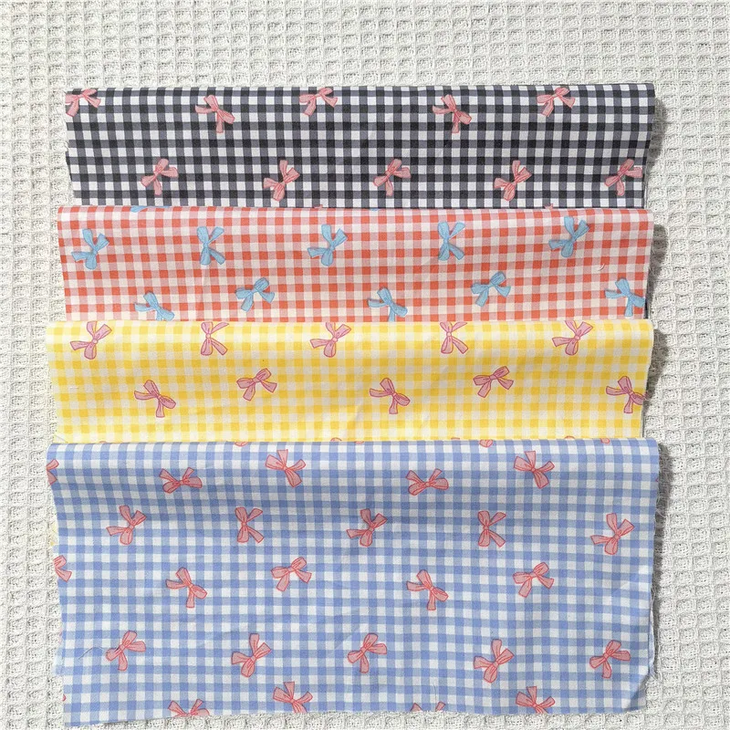 Handmade DIY Bag Material Colorful Plaid Butterfly Bow Mini Cotton Twill Fabric, 160x50cm