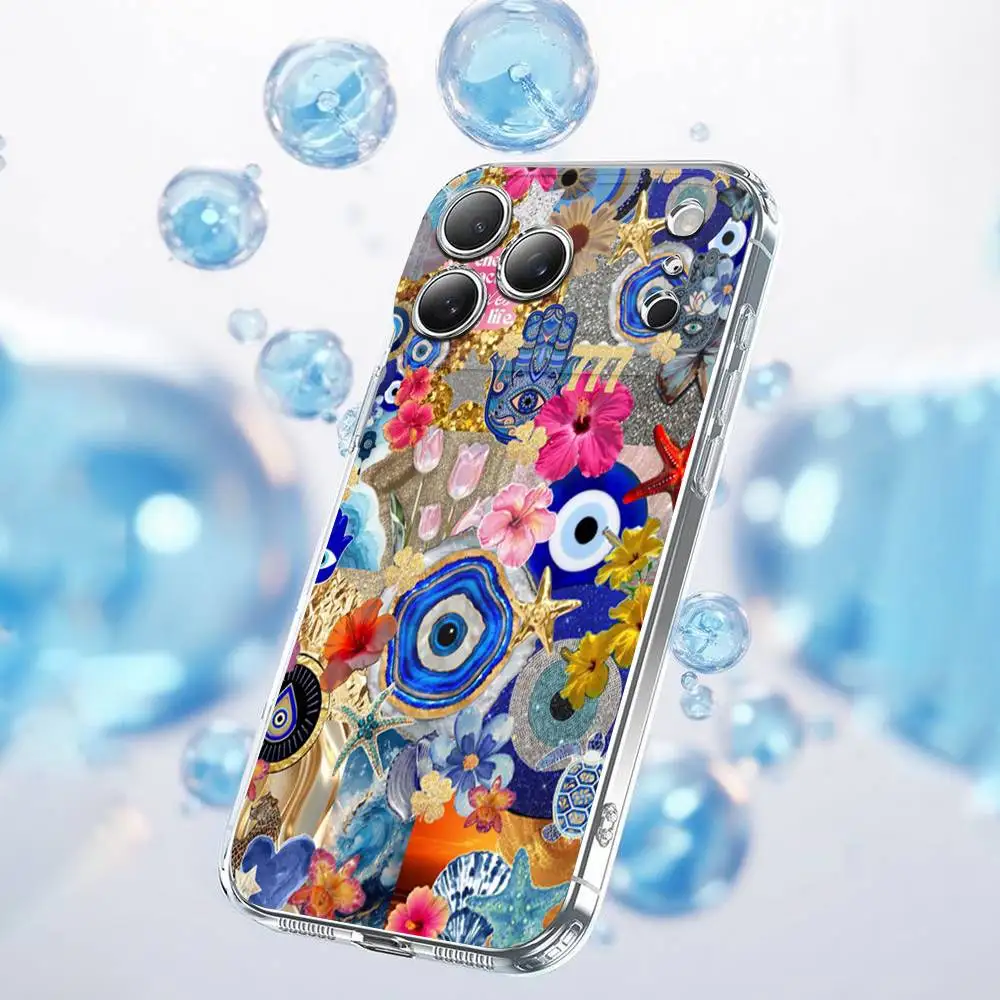 Lucky Blue Evil Eye Collage Handyhülle für iPhone 17,16,15,14,13,12,11 Plus,Pro,Max,Plus,E,SE4,Air,Mini Transparent