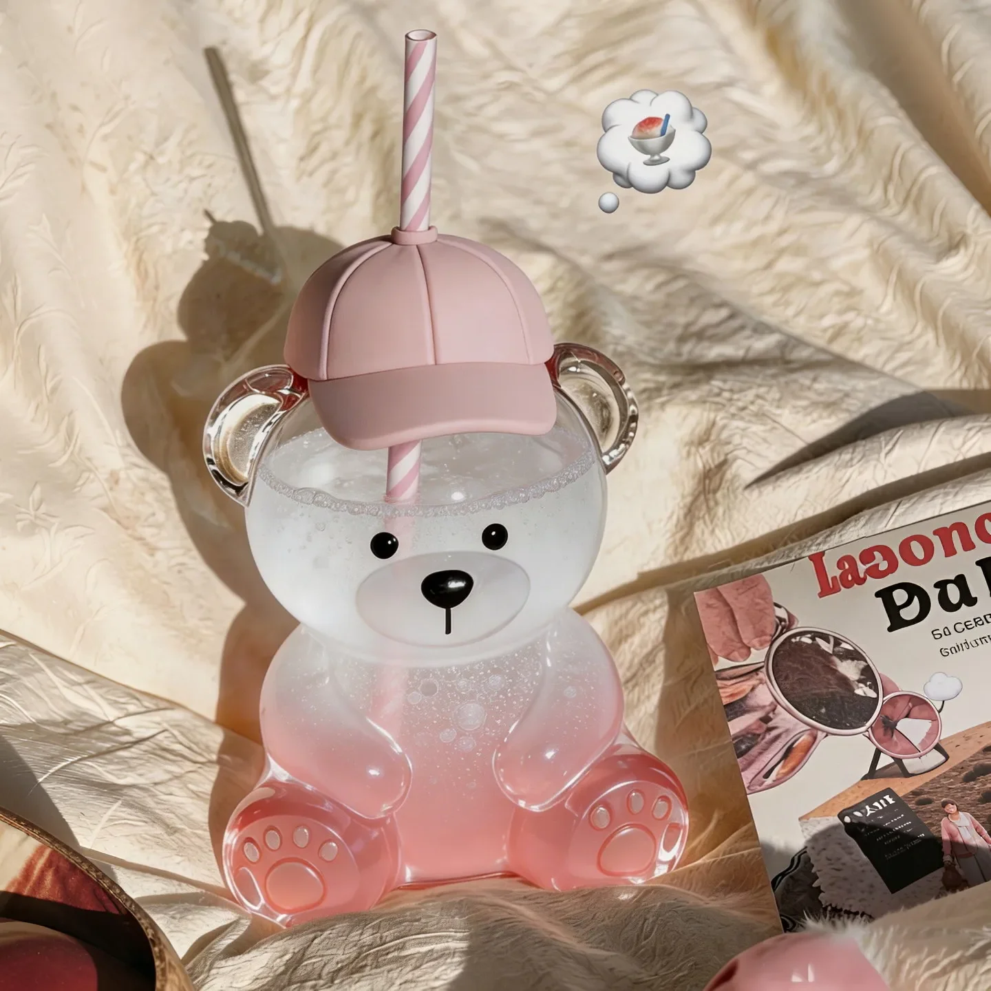 Large Capacity Glass Bear Straw Cup Beverage Coffee Juice Cold Drink Cup Food Grade High Aesthetic Value Summer Cute Style