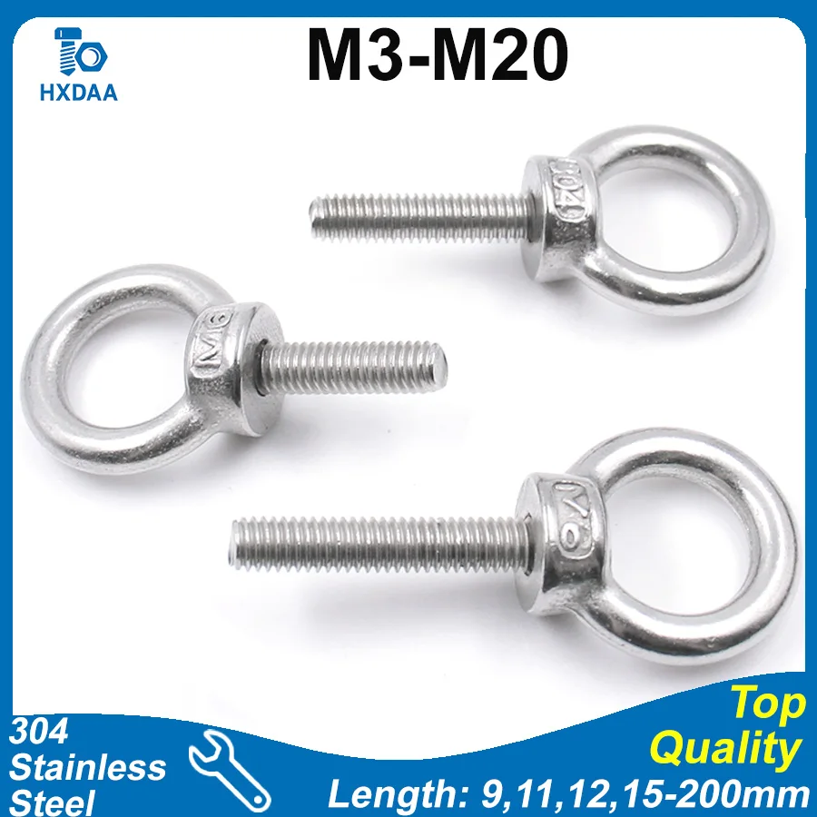 1pc M3 M4 M5 M6 M8 M10 M12 M14 M16 M18 M20 304 Stainless Steel Eye Screws Extended Lifting Bolt with Handle and Ring Nut
