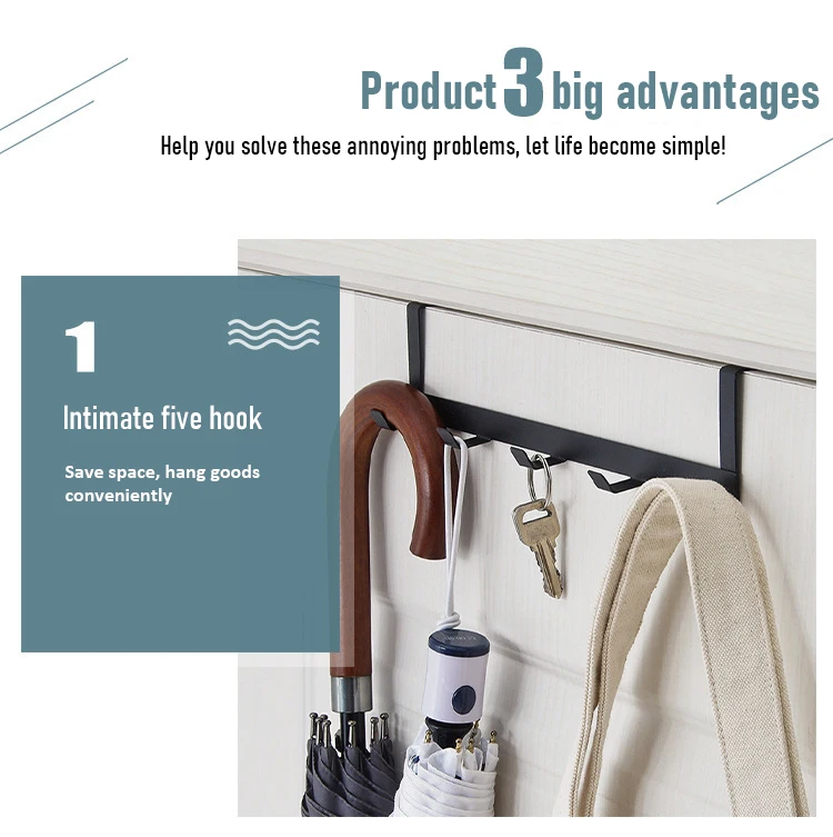 Haken über der Tür, 5-Haken, für Zuhause, Badezimmer, Organizer, Kleidung, Mantel, Hut, Handtuchhalter, Badezimmer, Küchenzubehör – Detail 3