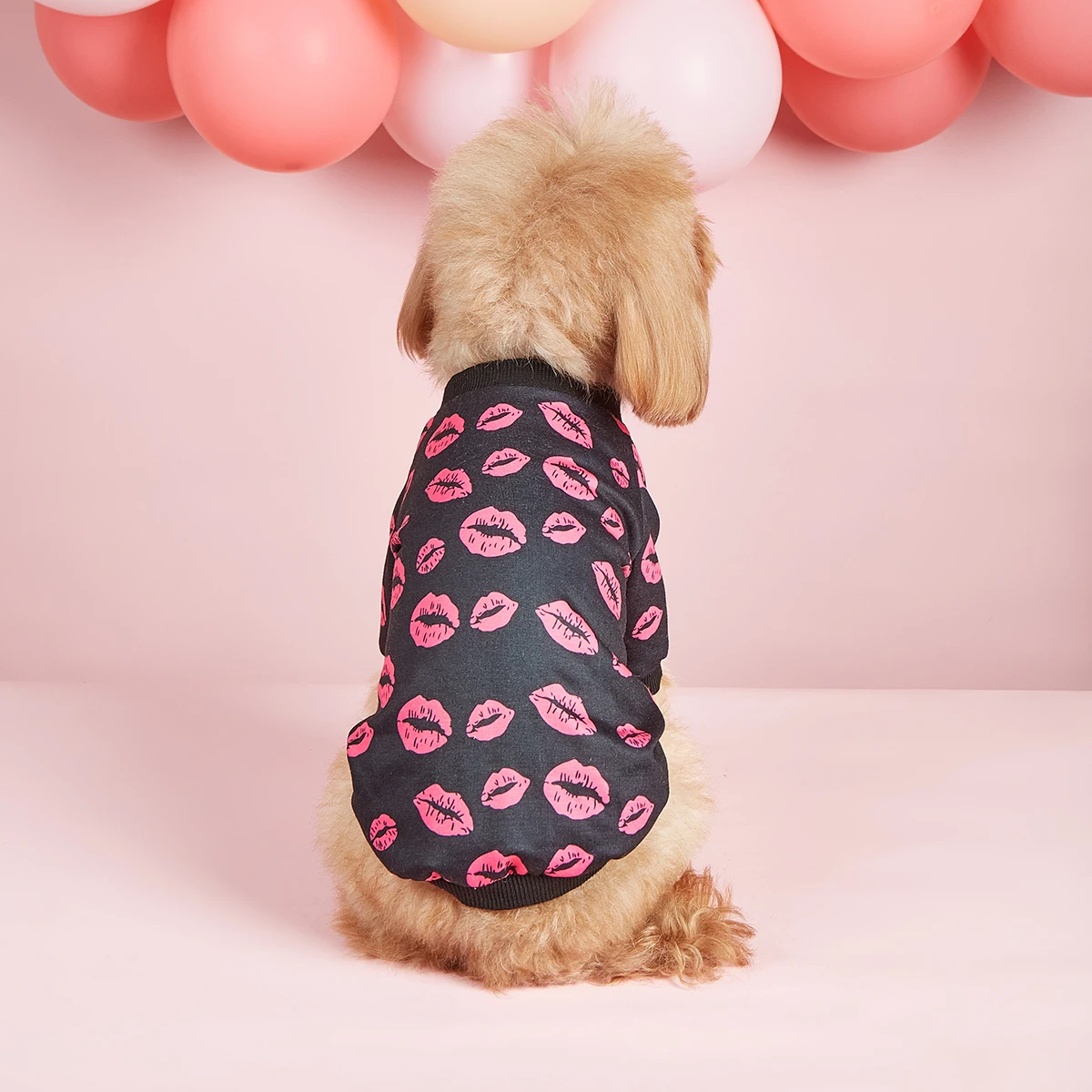 Fashion Dog Hoodie XO Valentine\'s Day Pet Clothes with Rose Pink Lips Patterns Cozy Breathable Hooded Dog Clothes Dogs Sweatshir