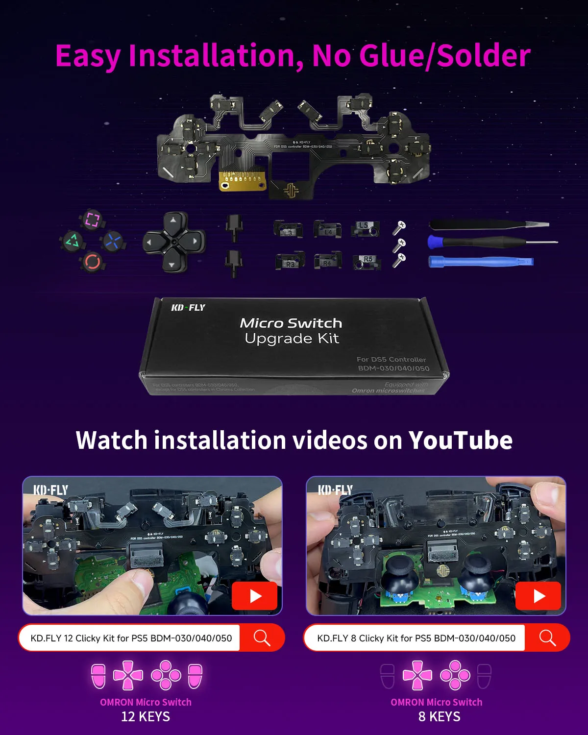 Suitable for PS5 Controller BDM-030/040/050/060, Omron Micro Switch 12 Key Kit - Fast Response to Enhance Gaming Experience view 6