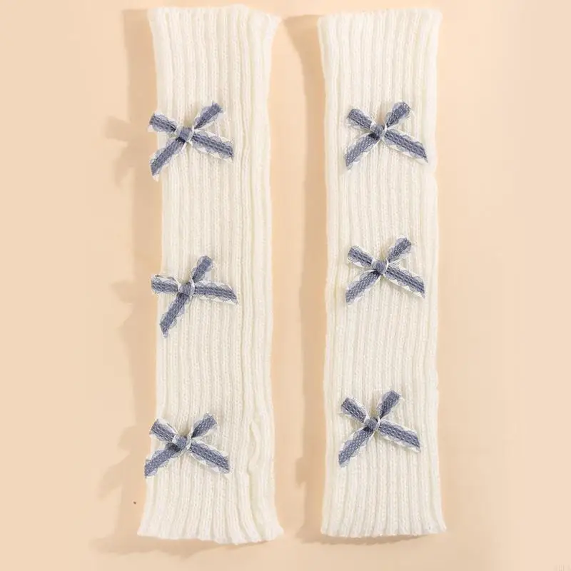 2026 New 1 Pair Lightweight Knit Arm Warmers with Decorative Bows Soft Acrylic Ensuring Portable Comfort Skin Friendly Use
