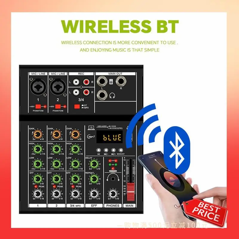 

ABNR GAX-A4 Professional Portable Digital Dj Console With USB Mixer Border Live Singing Audio Mixer Black 1 Piece
