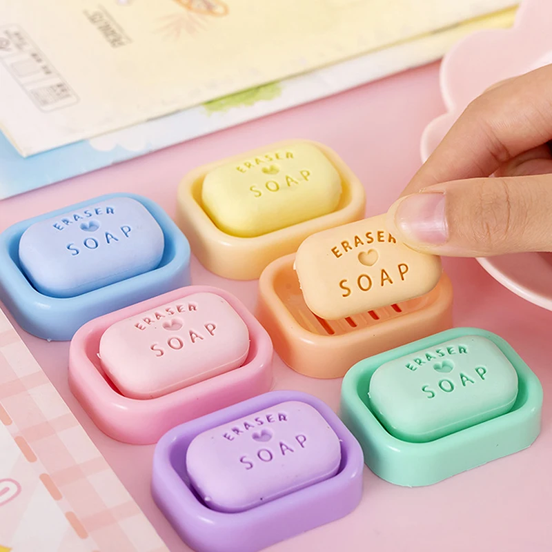 Creative Simulation Soap Shape Eraser Candy Color Cute Soap Erasers Mini Pencil Eraser Student Stationery School Supplies