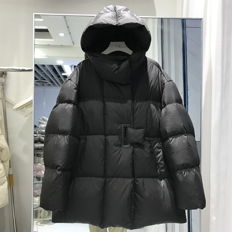 Piumino invernale con cappuccio di media lunghezza femminile spesso caldo capispalla impermeabile soprabito da donna piumino Parker in piuma d'anatra bianca
