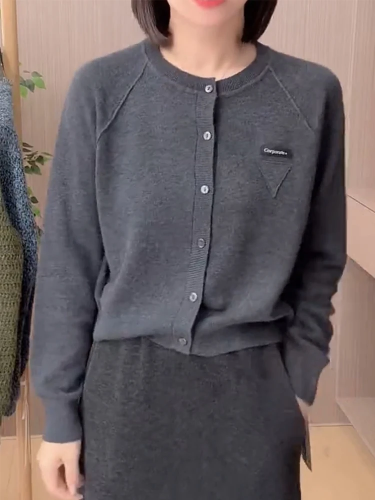 

Korean Sle round Ne Knitted Open Cardigan plus Size Women's Faionable ey Sweater Warm Thermal Long Sve Camere