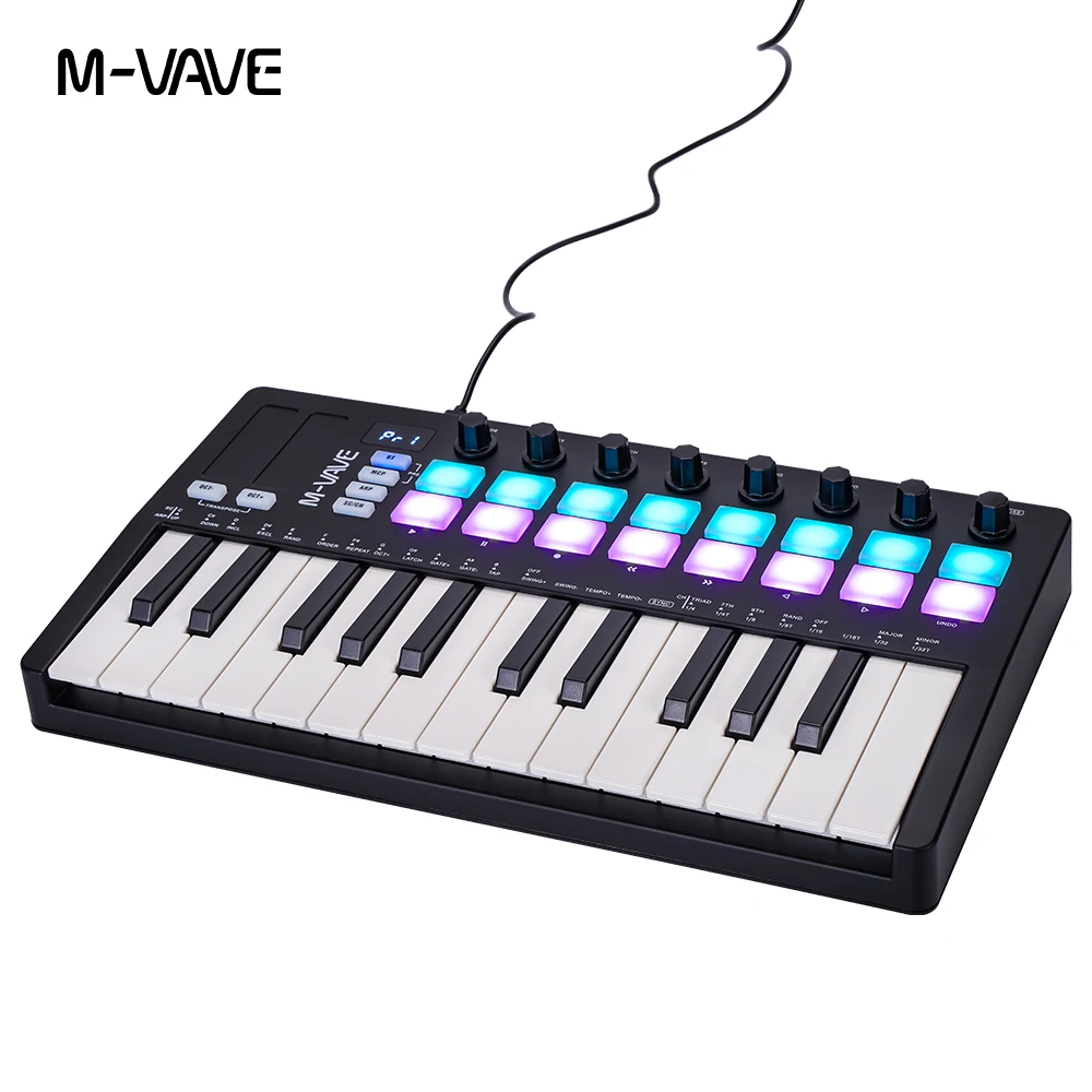 Clavier MIDI M-VAVE SMK-25 II Pro, 25 touches semi-lestées + 16 tampons RGB, 8 boutons de cartographie, logiciel de production musicale inclus