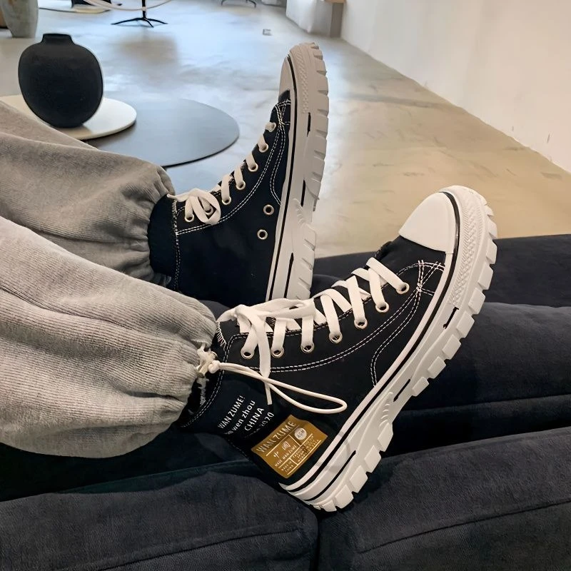 

Lace Up Canvas High Cut Platform Men's Boots Low Price Designer Male Shoes in Promotion Vintage Comfortable Retro New Footwear