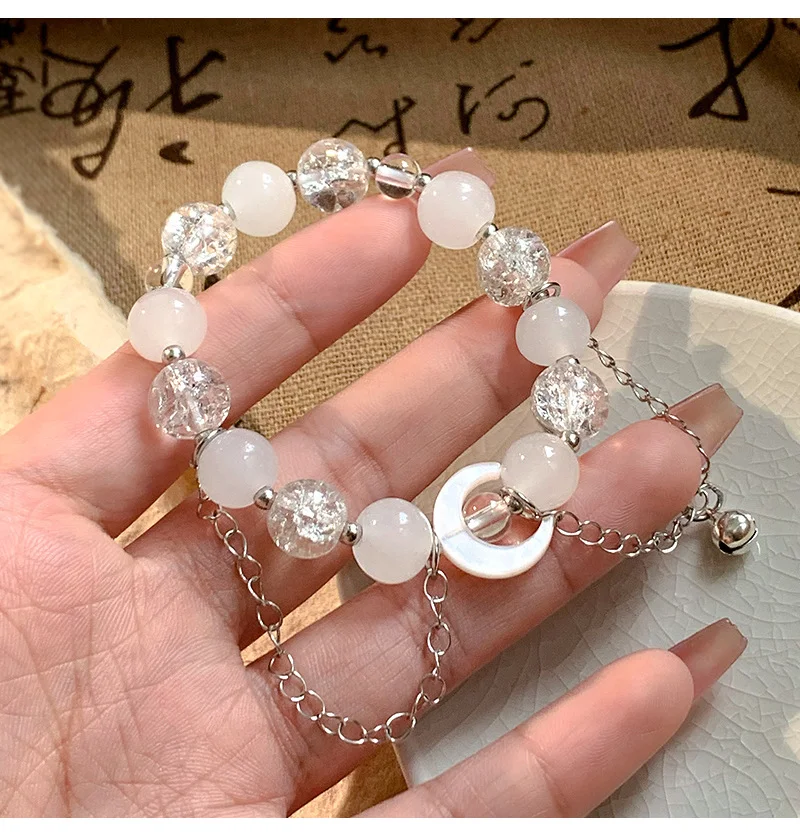 Fashion White Moonstone Natural Stone Beaded Moon Bracelet for Women Butterfly Wedding Bracelet Bohemian Jewelry Adjustable Gift