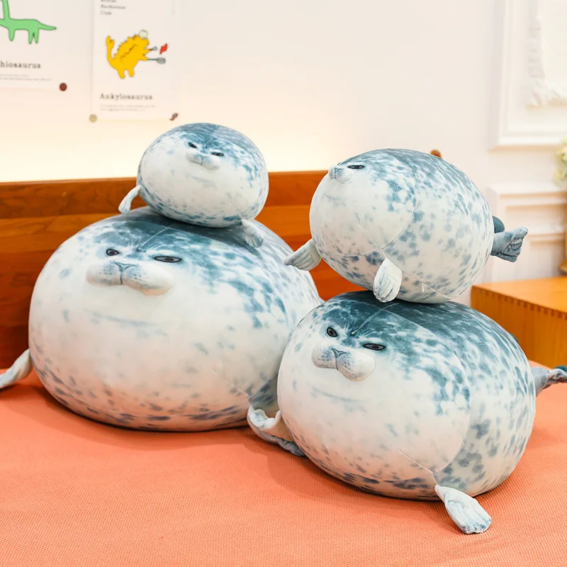 Chubby Blob Seal Pillow Blue Spotted Fat Seal Plush Toy Realistic Sea Lion Stuffed Doll Soft Hug Cushion Kids Birthday Gift