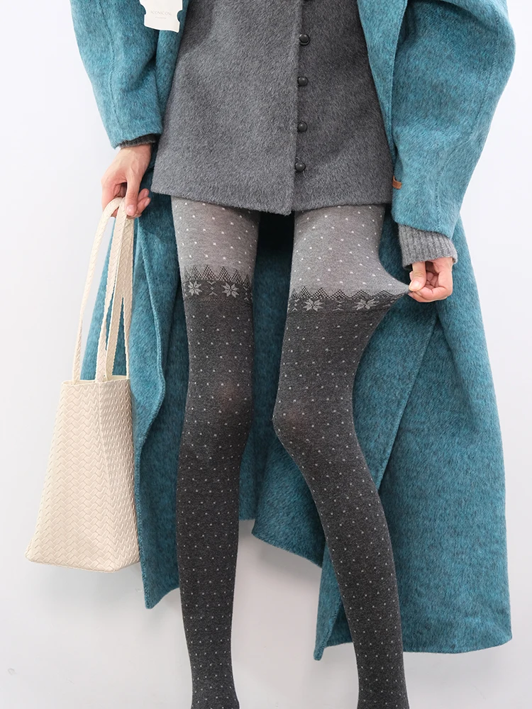 Świąteczne rajstopy w kropki z płatami śniegu damskie jesienno-zimowe legginsy w kropki patchworkowe rajstopy damskie na imprezę