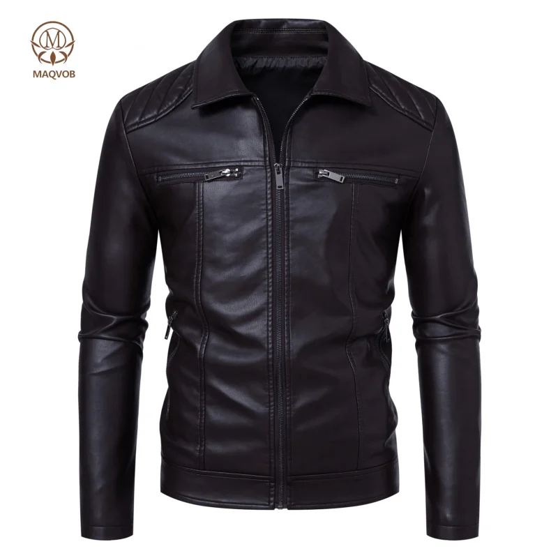 MAQVOB EU US Size Luxury Quality Men'S Leather Jacket Autumn Winter Travel Holiday Moto Work Slim Fit Faux Leather Zip Jacket
