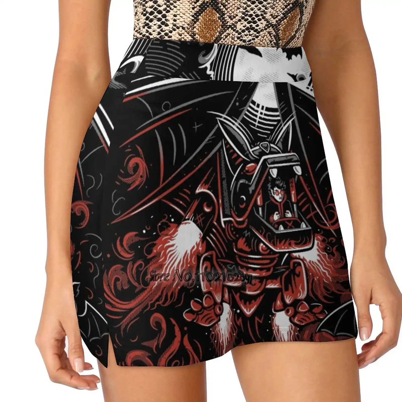 Robat Women Sports Lining Skirt Tennis Dance Fitness Short Printed Skirts Vampire Robot Bat Mecha Moon Night Dracula Inventor