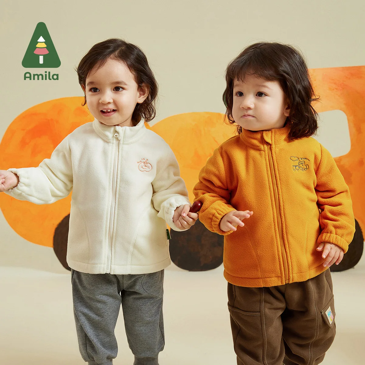 Amila Baby Overcoat 2023 Autumn New Contrasting Colors Splicing Design Letter Printing  Girls Boys  Outerwear Children Clothes