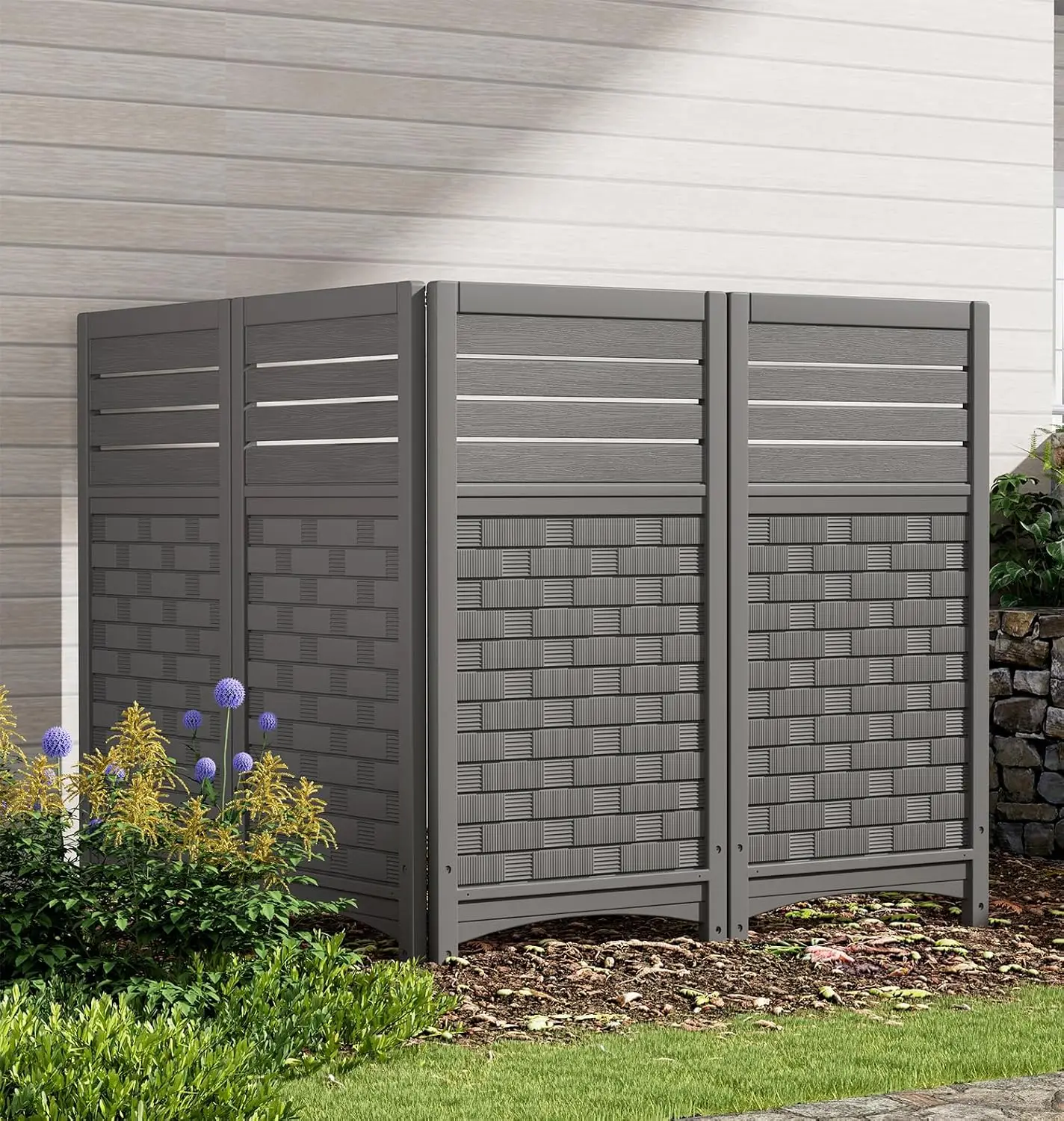 Air Conditioner Fence Privacy Screen,4 Panels Pool Equipment Trash Can Enclosure Screen for Outdoor,Resin Fence Panels Kit,45