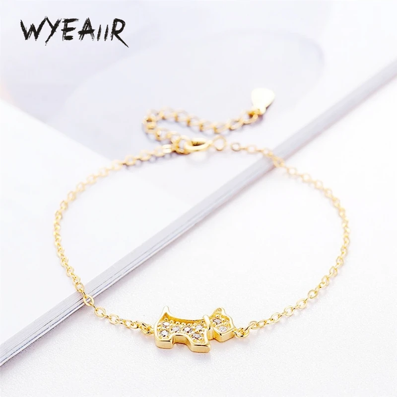 

WYEAIIR 925 Sterling Silver Cute Sweet Puppy Creative Dog Fine Jewelry Luxury Female Resizable Bracelet