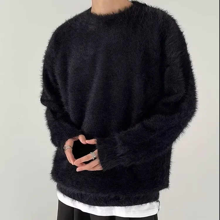 

Мужской вязаный пуловер свободного кроя с круглым вырезом, большие размеры, 300 Pou, простой стильный зимний модный топ для подростков