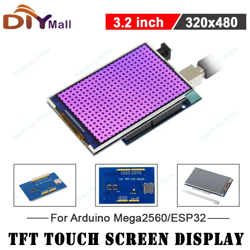 

3,5-дюймовый сенсорный TFT ЖК-экран 320x480 для Raspberry Pi/Arduino Mega2560/ESP32 с резистивным сенсорным слотом SD MAR3501