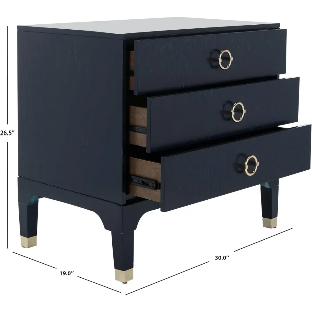 3 Drawers Modern Bedside Table, Navy Blue 19 Inches (depth) X 30 Inches (width) X 28 Inches (height) Made of Wood Furniture