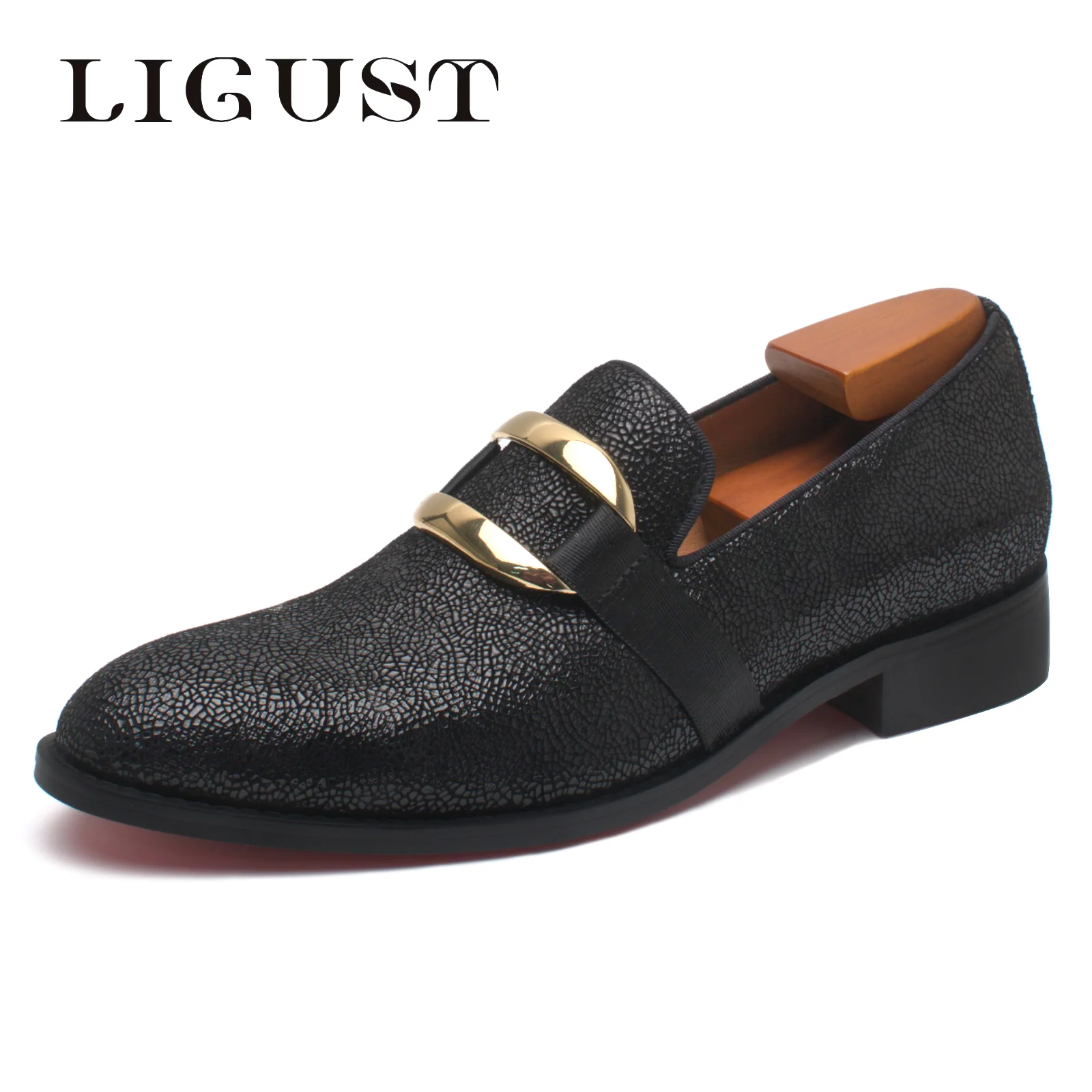 

LIGUST Luxury Men Leather Shoes Black Slip On Genuine Leather Dress Men'S Casual Shoes Male Wedding Office Loafers Shoes For Men