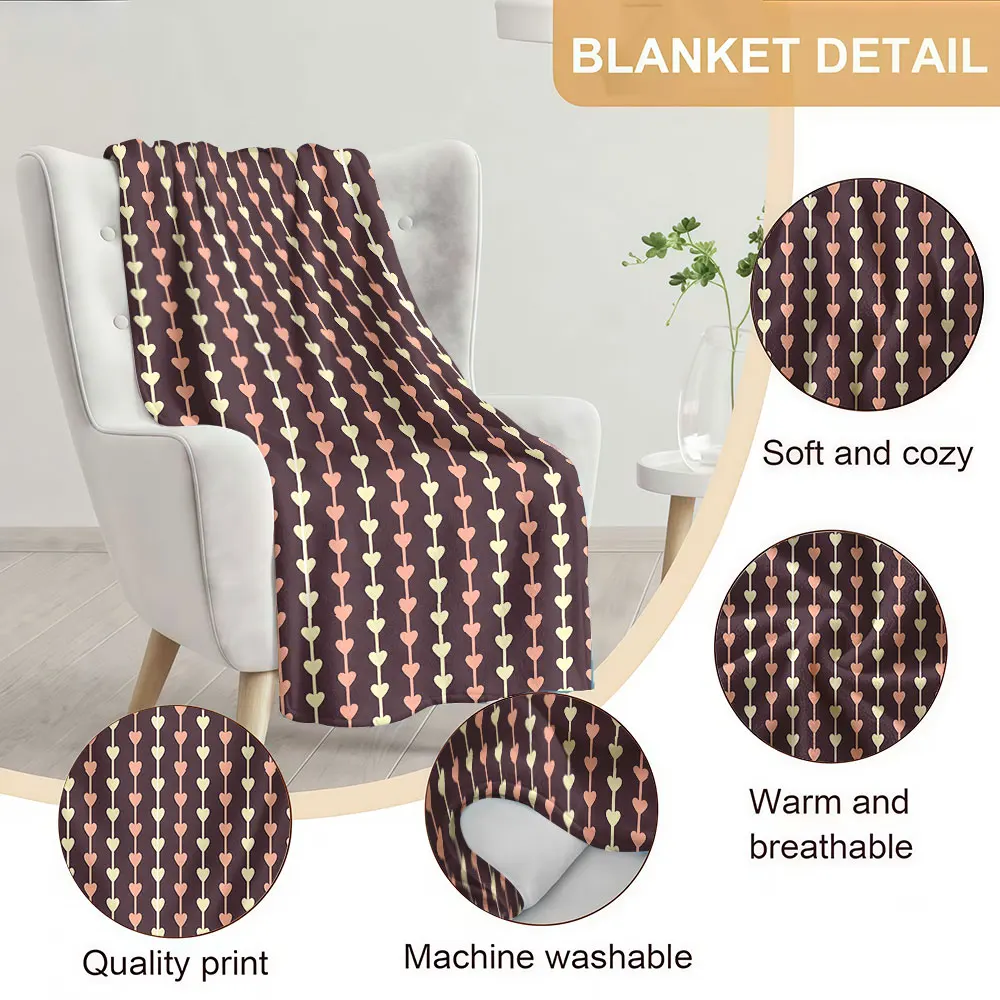 burgundy heart vertical stripe Soft Warm Flannel Blanket Lightweight Cozy Christmas Halloween Home Decor Room