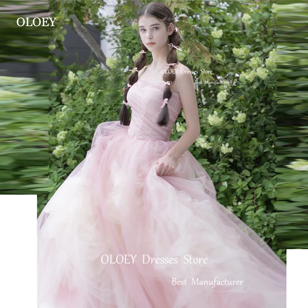 

OLOEY Princess Fairy Soft Tulle A Line Prom Evening Dresses Korea Wedding Photoshoot Strapless Garden Lace Up Back Party Gowns